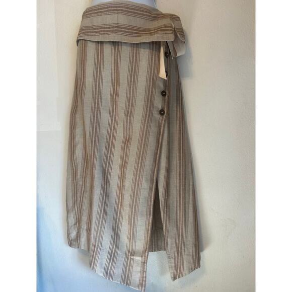 Free People Tan-Brown Vertical Striped Wrap Style Maxi Skirt women size small - Picture 1 of 12